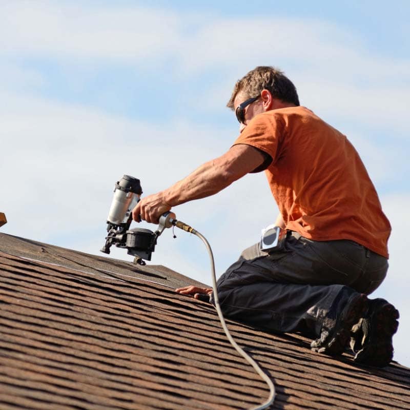 roofing expert installing asphalt shingle roof