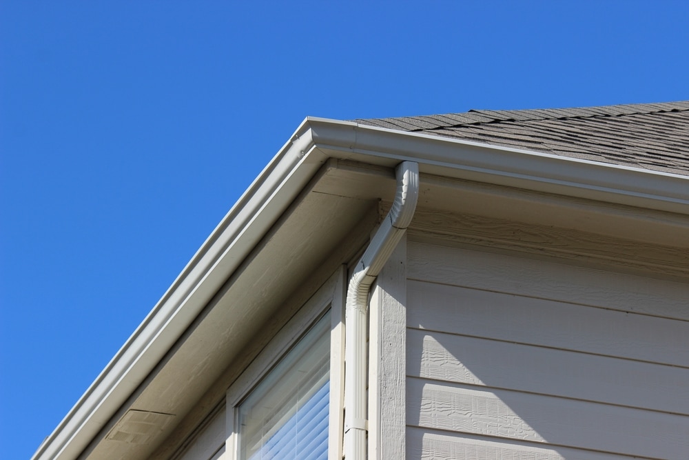 Roof Gutters On A Residential House.