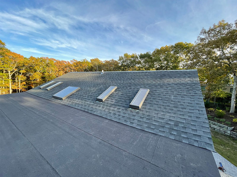 staggered skylight design on a long island roof